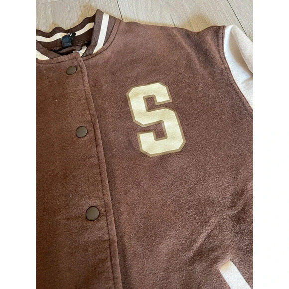 Color-block Baseball Jacket|Bomber Jacket|Dark brown/white, Seattle, West Coast - Picture 4 of 10
